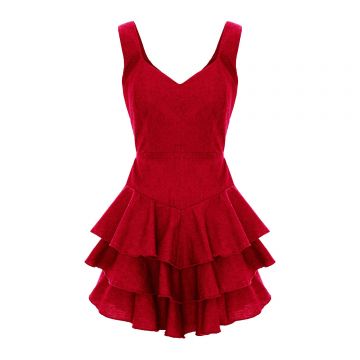 Rochie mini cu volane în straturi, Scarlet Fire