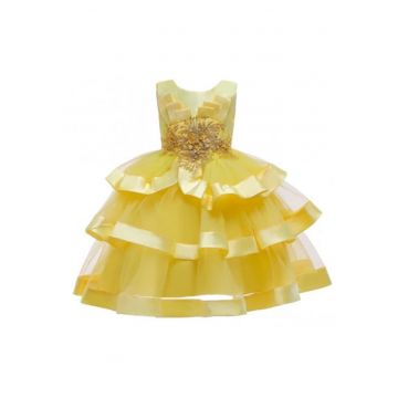 Rochie  Model Cu Volane - Eleganta - Fara maneca - Galben