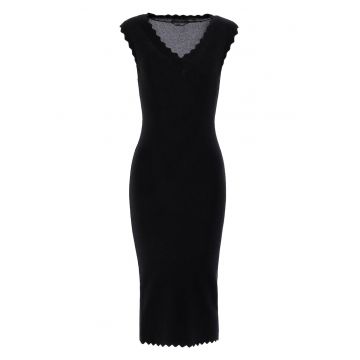 Rochie -  neagra - din viscoza si nylon - fara maneci