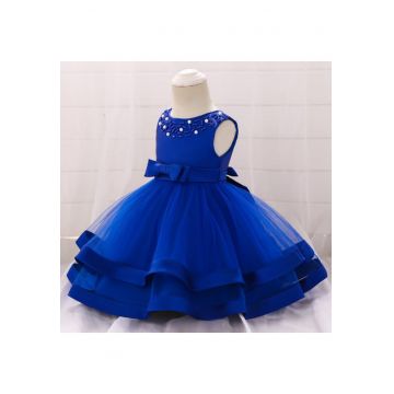 Rochie Ocazie  Model AL 11697 cu perlute - Albastru - 3-6 luni -