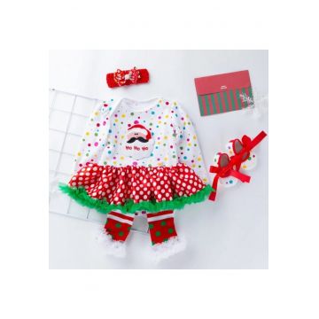 Rochie  Tip Body - Cu Bulinute - Model Mos Craciun - Fete - Maneca lunga - Multicolor - 9-12 luni -