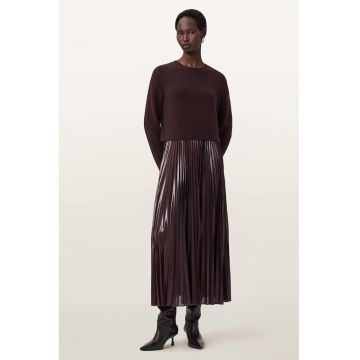 Set de rochie cu aspect plisat si pulover cu decolteu la baza gatului - 2 piese