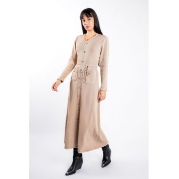 Rochie Beige cu nasturi aurii si cordon impletit