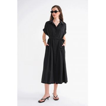 Rochie-camasa  negru - textil - cu curea