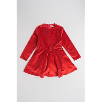 Rochie catifelata cu aplicatie cu funda