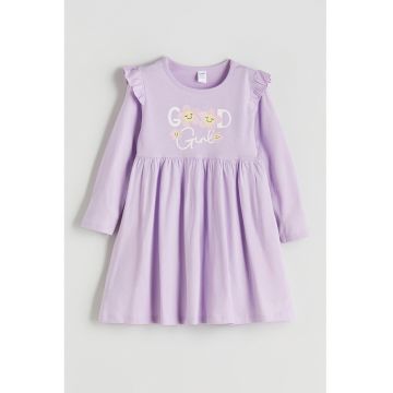 Rochie cu croiala in A - imprimeu si volane