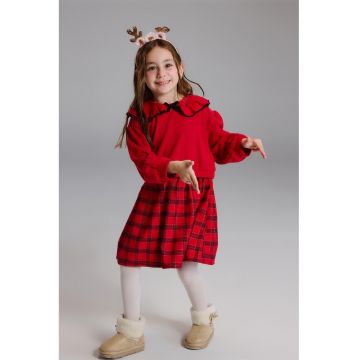 Rochie cu maneci lungi si guler Peter Pan