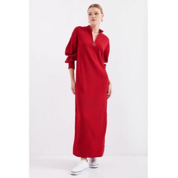 Rochie dama -  guler inalt cu fermoar - tricot - rosu -