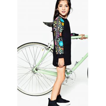 Rochie din amestec de bumbac cu maneci cu imprimeu raglan