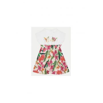 Rochie din amestec de bumbac organic cu imprimeu tropical