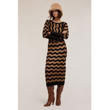 Rochie din amestec de lana cu model in dungi