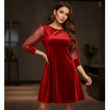 Rochie din catifea cu maneci din tulle