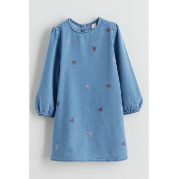 Rochie din denim cu funde brodate
