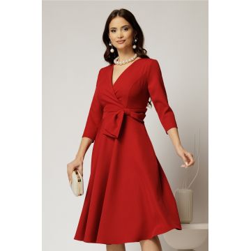 Rochie Dy Fashion bordo cu decolteu petrecut si funda maxi