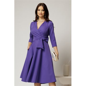 Rochie Dy Fashion mov cu decolteu petrecut si funda maxi