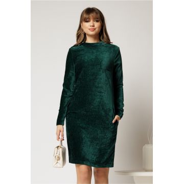 Rochie DY Fashion verde dreapta din catifea velurata
