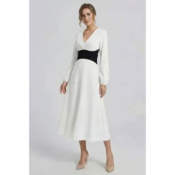 Rochie elegantă alba cu talie accentuată