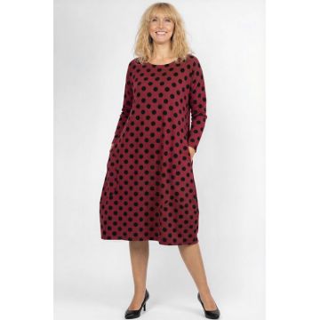 Rochie lalea cu buline embosate si catifelate, din jerseu de bumbac bordo