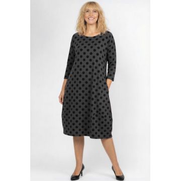 Rochie lalea cu buline embosate si catifelate, din jerseu de bumbac gri cu negru