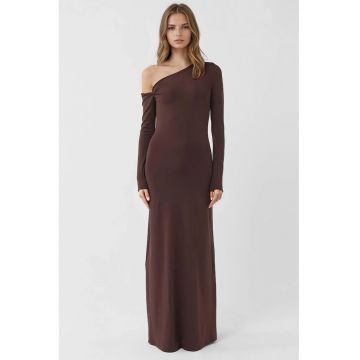 Rochie Maxi -  Bodycon cu Guler Asimetric - Maro - Jerseu