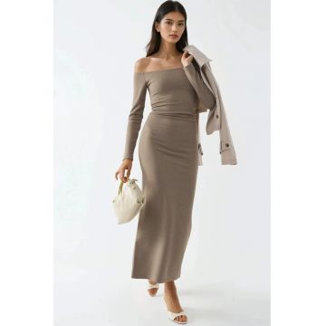Rochie Maxi Bodycon  fara umeri - bej - jerseu