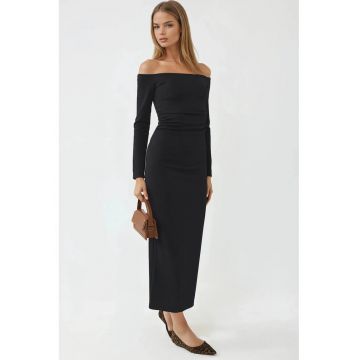Rochie Maxi Bodycon  fara umeri - neagra - jerseu