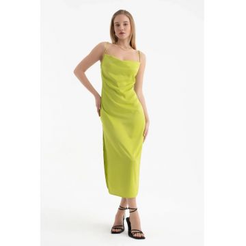 Rochie maxi -  bretele - verde - satin