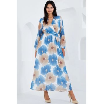 Rochie maxi dama - HiCCUP - cu decolteu in V - poliester - multicolor