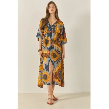 Rochie maxi dama HiCCUP - decolteu in V - imprimeu floral - viscoza - multicolor