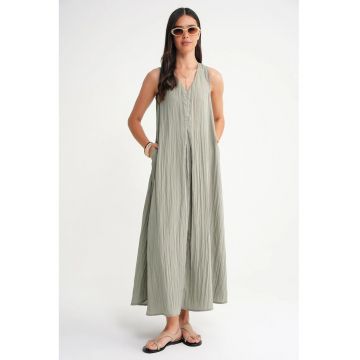 Rochie Maxi  Decolteu in V - Verde salvie - Textil