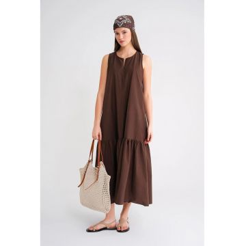 Rochie Maxi  detalii cu volane - maro - textil