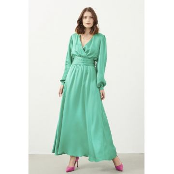 Rochie maxi din bumbac cu maneci bufante