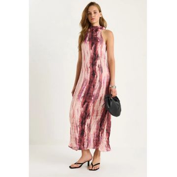 Rochie maxi  guler halter - satin - roz