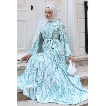 Rochie Maxi -  guler rotund - banda in talie - Verde Menta - textil