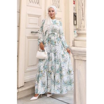 Rochie Maxi -  guler rotund - betelie - verde masliniu - textil