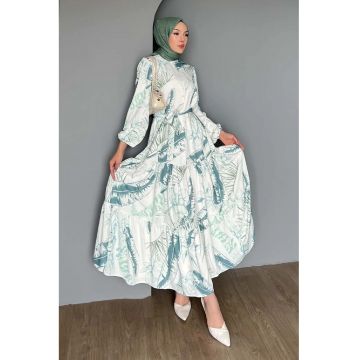 Rochie Maxi -  Guler Rotund - Verde Pin - Textil