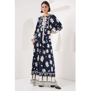 Rochie maxi HiCCUP BDART - captusita - textil - albastru inchis