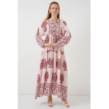 Rochie maxi - HiCCUP BDART - inchidere cu nasturi - textil - rosu caramiziu