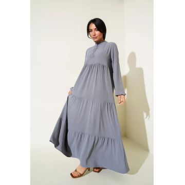 Rochie maxi HiCCUP BDART - poliester - croiala lejera - maneci lungi - gri