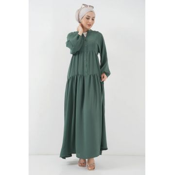 Rochie maxi - HiCCUP - decolteu in V - cu nasturi - verde - textil
