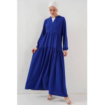 Rochie maxi - HiCCUP - decolteu in V - inchidere cu nasturi - albastru indigo - textil