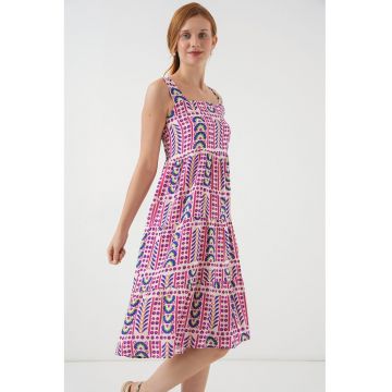 Rochie maxi - HiCCUP - imprimeu - guler patrat - magenta - textil