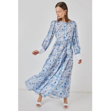 Rochie Maxi -  model cu nasturi - albastru maya - amestec de viscoza