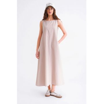Rochie Maxi -  Relaxed Fit - cu Buzunare - Stone Natural - Textil
