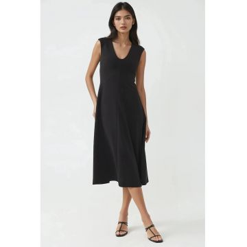 Rochie midi  decolteu in V - negru - jerseu