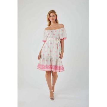 Rochie Midi -  Floral - Roz Pudrat - Textil