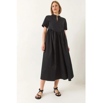 Rochie midi  guler tippet - cu volane - negru - tricot