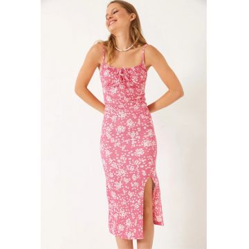 Rochie Midi -  imprimeu floral - roz