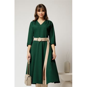 Rochie midi verde clos cu slit pe fusta