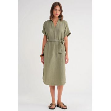 Rochie midi  verde - cu maneca scurta - textil